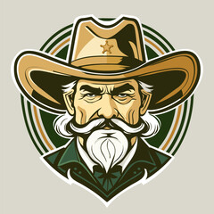 Cowboy in hat illustration. Cowboy. Sheriff. Mascot.Wild west cowboy,logo