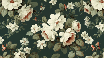 Vintage Floral Elegance: Seamless Classic Flower Pattern for Timeless Wallpaper and Textile Designs - Nostalgic Artistic Illustration in Retro Style.