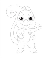 Fototapeta premium Forest animals - cute Fawn Deer, Hare, Squirrel and Hedgehog, simple thick lines kids or children cartoon coloring book pages. Clean drawing can be vectorized to illustration easily. Generative Ai art