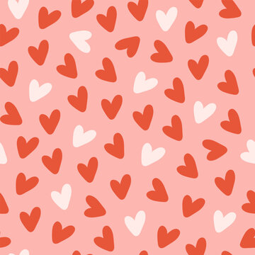 Fototapeta Minimalistic seamless pattern with small hearts on a pink background. Vector print for wallpaper, fabric, textile design, wrapping paper.