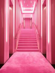 Pink carpet on an elevator shaft. Pop art inspo. Monochromatic aesthetic.
