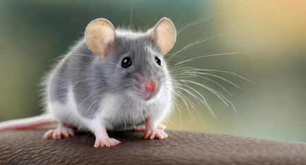 Cute grey mouse close up