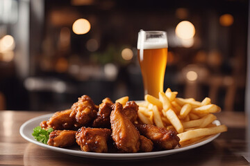 Chicken wings with beer - obrazy, fototapety, plakaty