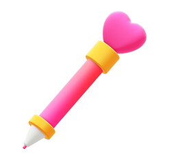 Pink pen with heart shape isolated on white background. Cute 3d icon illustration.