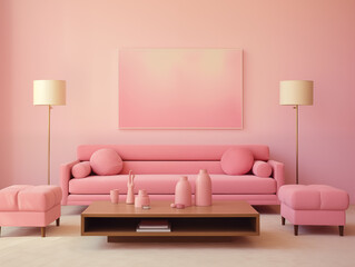 Modern interior with pink monochromatic color scheme