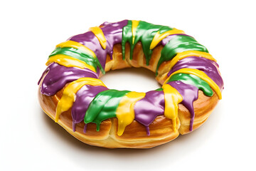 King cake is a traditional Mardi Gras dessert on the white background