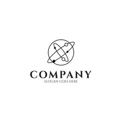 Abstract planet line art illustration logo design with orbit variations for astronomy logo design