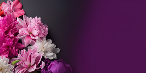 White and pink flowers with purple background, mothers day, anniversary, birthday