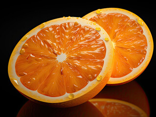 slice of an orange on black background