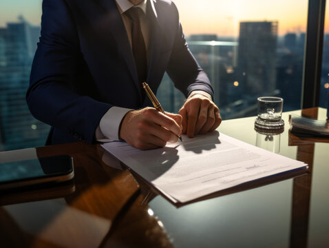 Man signing a contract in an office, Business, AI generated