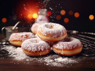 donuts with icing sugar on the table