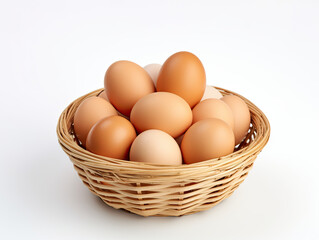 fresh eggs in a basket isolated on a white background