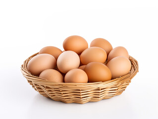 fresh eggs in a basket isolated on a white background