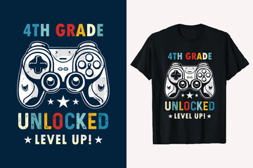 4th Grade Unlocked Back to School Next Level Game Controller Level Up t-shirt design vector graphic.