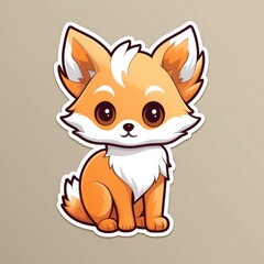 Sticker with die-cut in the form of a fox with big eyes, kawaii color background, pastel colors