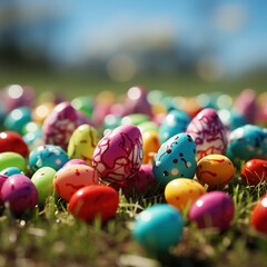 Fototapeta na wymiar A bright, joyful and colorful scene during Easter eggs season