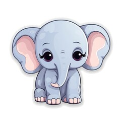 Sticker with die-cut in the form of a baby elephant with big ears, kawaii color background, pastel colors