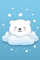 Sticker with die-cut in the form of a polar bear, kawaii color background, pastel colors