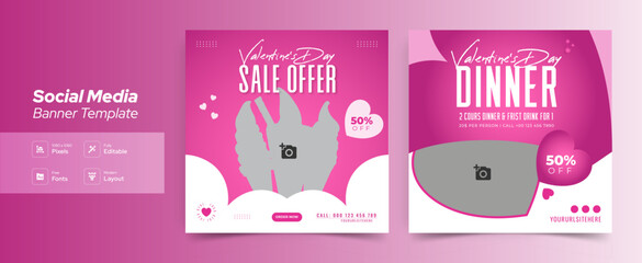 Valentine day food social media post template 