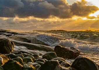 Archipelago landscape on windy weather