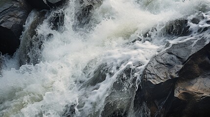 A close-up of a waterfall's rushing water, capturing the intricate details and textures.