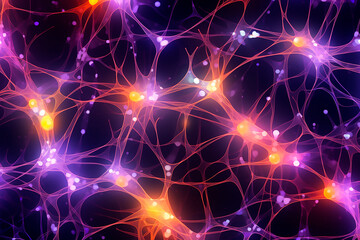 Fototapeta premium Neural pattern with small yellow lights, violet, orange colors