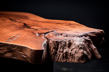 Detailed view of live-edge wooden accent coffee table, showcasing natural textures for a touch of rustic elegance.
