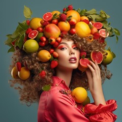 Fototapeta na wymiar fruit, woman, food, beauty, grape, apple, face