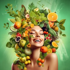 Fototapeta na wymiar fruit, food, woman, child, healthy, diet,