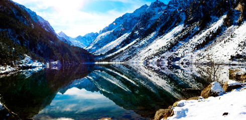 Panoramic view of Lake Gaube, Cauterets, Hautes Pyrenees, France
