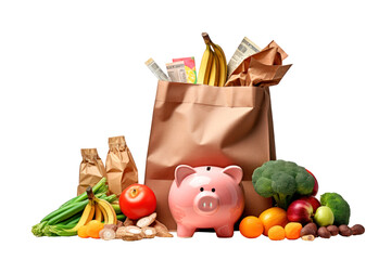 Cost of groceries concept on transparent background created with Generative AI technology