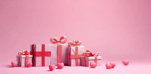 Pink gift box background with copy space for women and Valentine days
