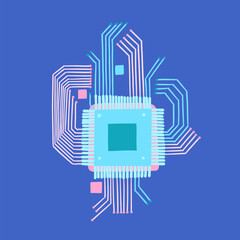 Abstract vector Circuit board or micro chip isolated on blue background