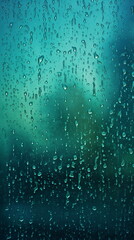 Close up image of an texture of the real rain drops sliding on window glass in the night. raindrops for overlaying on window, background of drops of water rain on glass transparent Generative ai