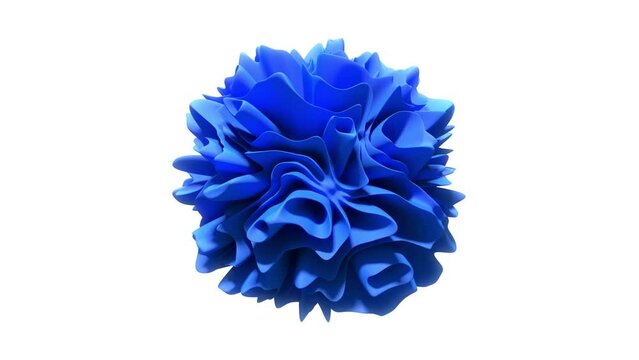 3D Animation - Abstract elegant blue rose-like shape with fluid loop animation isolated on white background