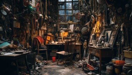 A Cluttered Room Filled with Miscellaneous Items - obrazy, fototapety, plakaty