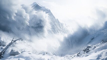 Fototapeta na wymiar Huge snow avalanche at a ski resort in the mountains
