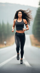 Obraz premium Young woman in sportswear and running early morning