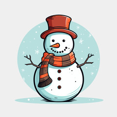 Simple vector illustration of Snowman, light background