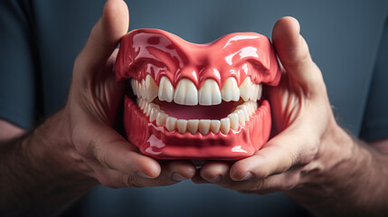 Naklejka premium oral cavity mockup in dentist's hand created with Generative Ai