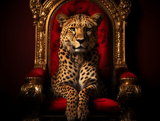 Majestic Leopard on a Luxurious Throne, Radiating Power and Royalty