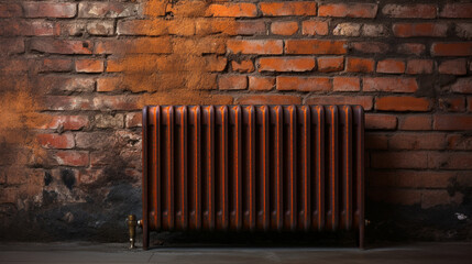 rusty heating radiator on the background of a brick wall created with Generative Ai