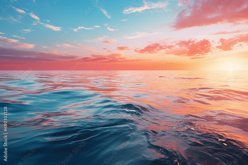 Poster a depiction of a gradient horizon, showcasing a harmonious blend of colors reminiscent of a serene s