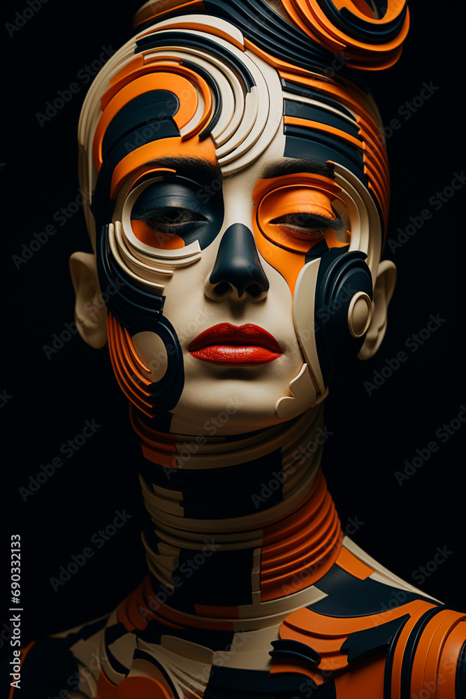 Poster an abstract portrait formed with whimsical lines, capturing the essence of the subject through minim