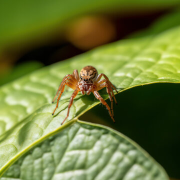 small brown spider macro on a leaf.