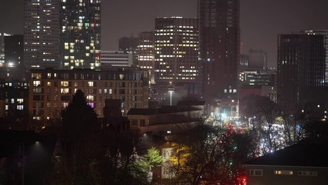 Birmingham city centre at night.
Telephoto shot of Birmingham, England, city centre at night.