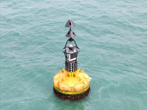 Yellow Bouy in solent UK drone,aerial
