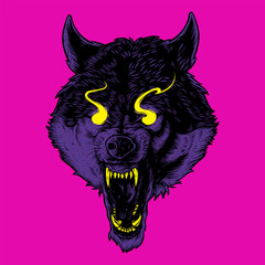 hand drawing detailed brutal wolf head illustration and t-shirt design