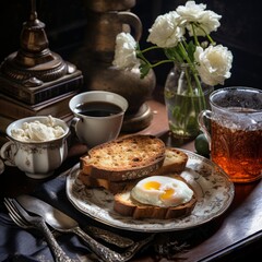 still life with tea and toast ai generated