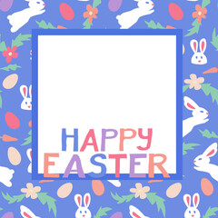 Vector Easter frame template with kids background. Hand drawn cut out lettering in kids style. Slogan Happy Easter. Good for social media, background, post, greeting card.